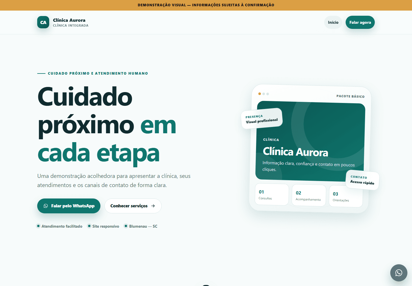 Preview desktop real do modelo Básico da Novaen para a Clínica Aurora
